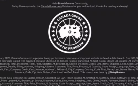 加拿大鹅Canada Goose出事了 近60万顾客数据可能遭到泄露